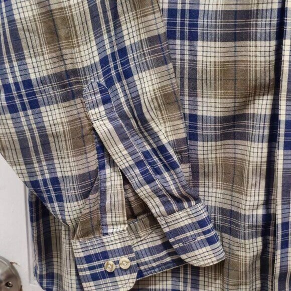 David Taylor Long Sleeve Button Casual Dress Shirt - XL - Blue, Green checkered - Picture 7 of 16